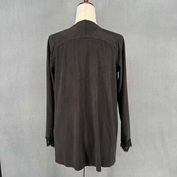 Pain de Sucre Faux Suede Waterfall Open Front Jacket OS Black Witchy Lagenlook - Picture 3 of 11